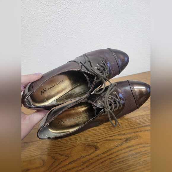 #2 Anne Klein AK Red Brown Round-Toe Oxford Booties with Stiletto Heel 8.5M - Picture 7 of 12